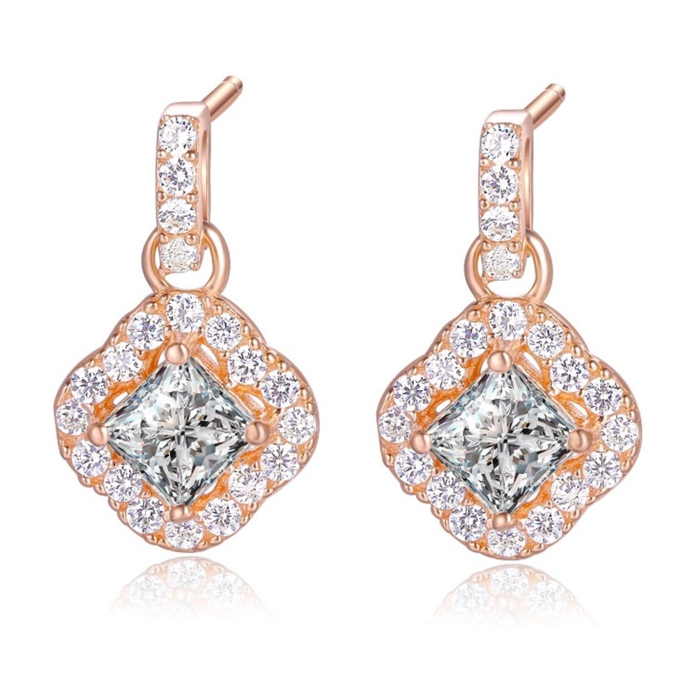 Sterling Silver Halo Drop Dangling Stud Earrings